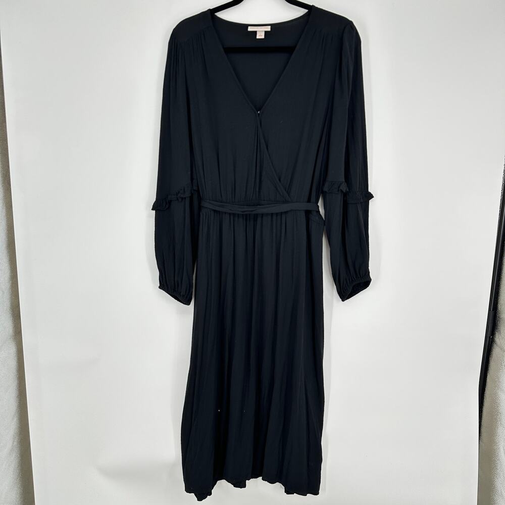Knox Rose Black Midi Dress Long Sleeve Surplice Bust Ruffle Accents Womens Large